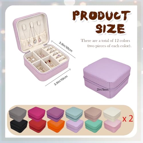 24 Pcs Travel Jewelry Box,Portable Mini Leather Jewelry Case Organizer without getting tangled together for Earrings,12 Colors