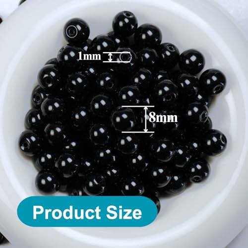 Jabrand 145pcs Glass Beads, 8mm Glass Beads for Barcelet and Jewelry Making DIY Crafts (Black) - color: Black