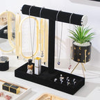 Coward Jewelry Organizer Stand, Velvet Necklace Bracelet Watch Ring Display Holder with Tray, Multi-use Jewelry Display Stand for Women Girls Dresser Nightstand (Black) - color: Black Silver End