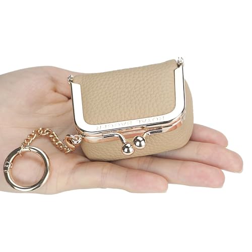 Royal Bagger Genuine Cow Leather Mini Jewelry Box Women's Coin Purse Solid Color Kiss Lock Change Pouch Casual Style Small Storage Bag for Women 1894 (Brown with Chain) - color: Brown with Chain