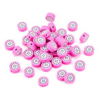 50PCS Handmade Polymer Clay Round Beads Pitaya Slice Dragon Fruit Loose Beads Fruit Theme Spacer Beads for DIY Bracelet Necklace Earring Charm Jewelry Making Hole 1.8mm - color: Pitaya Slice