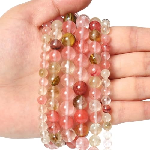 About 35pcs 10mm Natural Stone Beads Fire Cherry Quartz Beads Crystal Gemstone for Jewelry Making, DIY Bracelet Necklace - color: Fire Cherry Quartz, size: 10mm
