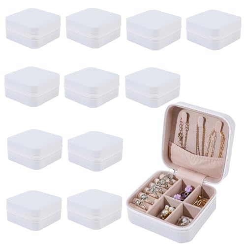 12 Pack Jewelry Box for Women, Mini Jewelry Travel Case PU Leather Organizer Box Small Portable Storage Holder for Womens Rings Earrings Necklaces Bracelets Lipsticks Wholesales Bulk (White) - color: White