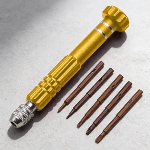 5-in-1 Multifunctional Small Screwdriver, Precision Set with 5 Micro Bits, Mini Repair Magnetic Screwdriver Kit for Eyeglass Sunglasses Electronics Cellphone Jewelry, Golden - color: Golden