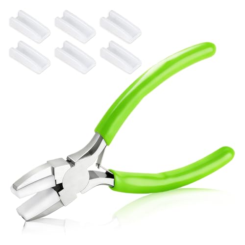 Jewelry Making Pliers Tools - Soft Jaw Flat Nose 5.55" Craft Pliers With 6 Pcs Nylon Replacement Heads Protects Wire When Bending & Straightening, for Ring Bracelet Beading Jewelry Repair