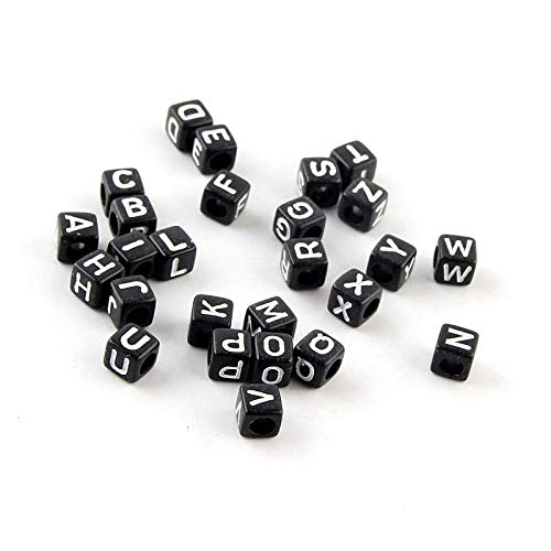 Dahi 1000pcs Black Letter Beads Square Craft Beads 6mm Cube Letter Bead A-Z Bead for Jewellery Crafts (White-Black) - color: white black 6x6mm