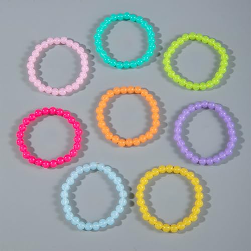 Colorful Stackable Resin Beaded Bracelets Set for Women Dainty Neon Clear Acrylic Beads Stretchable Bracelet Pack Trendy Transparent Round Balls Jewelry - color: Colorful1