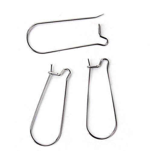 JGFinds Stainless Steel Ear Wire Hooks, 48 Pack Earring Findings, Secure Lock Kidney Wires - Teardrop Dangle 1 1/4 Inch - size: 1 1/4 Inch Long