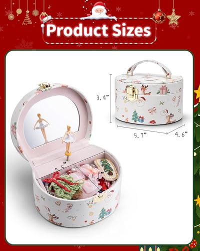 VLANDO Gifts for Girl, Musical Jewelry Box for Girls, Small Kid Music Box with Ballerina, Gifts for Christmas Girls Kids - Christmas White - color: E.Christmas White