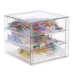 BTSKY Clear Acrylic Storage Organizer with Drawers, 3-Layer Desktop Organizer for Office Essentials, Multi-Purpose Stackable Container for Bathroom Vanity, Desk Makeup Jewelry Container Storage Box - size: 3-layer