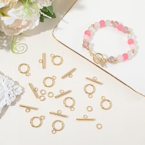 Beebeecraft 10 Sets 24K Gold Plated Toggle Clasps 304 Stainless Steel OT Toggle T-bar Closure Connector for Bracelet Necklace Jewelry Making Findings - color: Gold