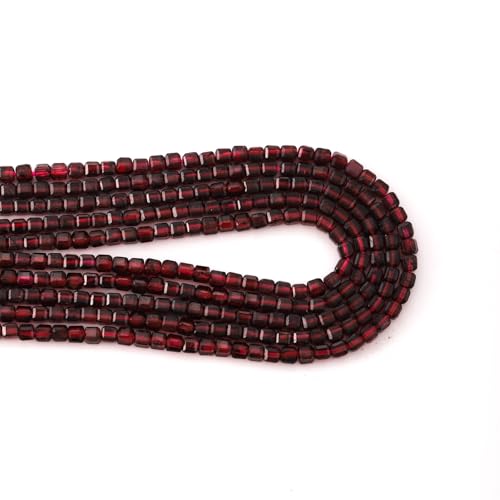 Faceted Natural Dark Red Garnet 2-3mm Cube Square Loose Beads Gemstone Small Loose Beads Healing Crystal Energy Stone for DIY Jewelry Making 15" - color: Dark Red Garnet