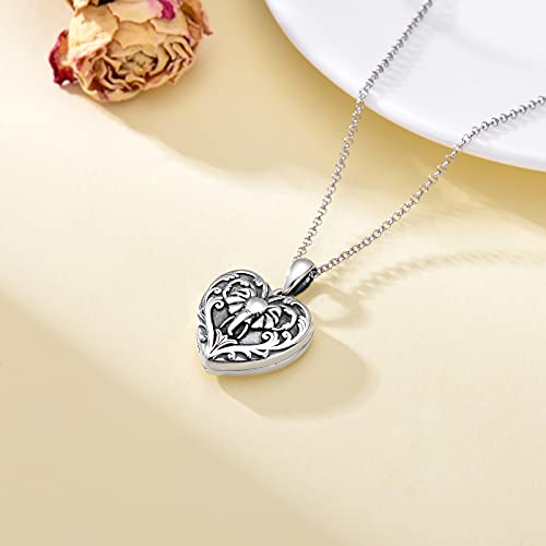 SOULMEET Personalized Silver Locket Necklace That Holds Pictures Photo Keep Someone Near to You, Memorial Custom Lockets Necklaces Letters Engraving for His Her - color: P-Elephant-Black, style: Locket+Custom Photo+Engraved