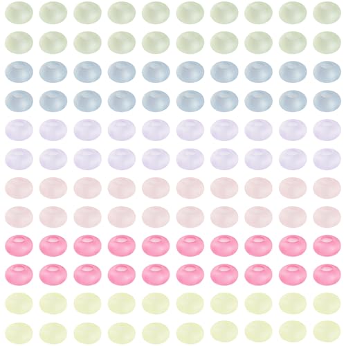 200Pcs Large Hole Acrylic Beads 16x8mm Frosted European Beads Rondelle Candy Color Pastel Pony Bead Kandi Bead Spacers for Crafts DIY Bracelets Jewelry Making Supplies - color: Random, Rondelle