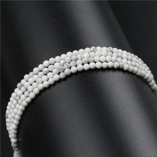 MJDCB 225pcs Natural Small Stone Beads 3mm White Howlite Round Smooth Loose Gemstone Bead for Jewelry Making Bracelets Earrings Necklaces Accessories - color: Howlite