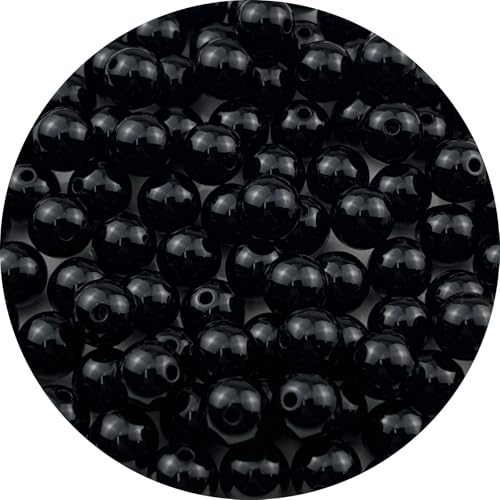 100pcs Acrylic Round Beads for Crafts 12mm Resin Candy Color Spacer Beads with Hole for Jewelry Making Sewing Crafts Decoration Necklaces Bracelets Earrings Supplies(Black) - color: Black, size: 12mm