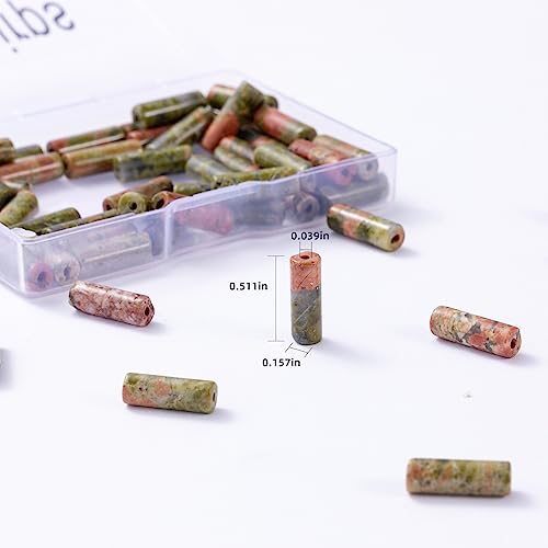 Natural Unakite Cylinder Tube Beads 4x13mm 38cm/str Loose Semi Gemstone Stone Beads for Making Bracelets Necklace Earrings - color: Unakite, size: 4x13mm Cylinder