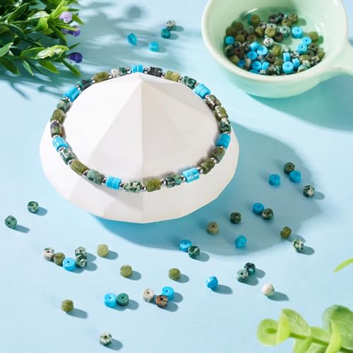 Beadthoven 200Pcs 4mm Flat Disc Gemstone Beads 4 Styles Natural Green Spot Jasper Jade Howlite African Turquoise Beads Blue Green Natural Stone Heishi Crystal Spacers for DIY Jewelry Making - color: Flat Disc-Green, size: 4mm