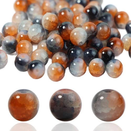 100Pcs 10mm Crackle Glass Beads for Jewelry Making - Round Spacer Crystal Beads Bulk, DIY Craft Supplies for Necklace Bracelet Earrings (Black Orange) - color: Black Orange