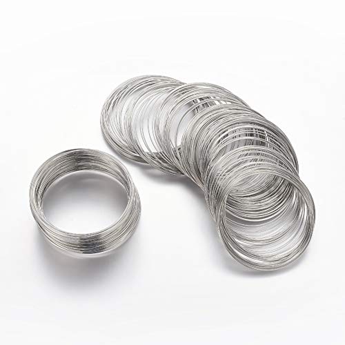 100 Loops Steel Memory Wire Jewelry Beading Wire Cuff Bangle Bracelet Findings Platinum for Jewelry Making Wrapping Arts 22 Gauge - color: Platinum, size: 5.5cm