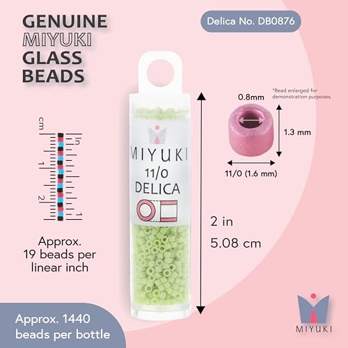 Miyuki Delica Seed Beads – Size 11/0 (1.6 mm), DB0876, Matte Opaque Chartreuse AB, 7.2 g, Approx. 1440 Beads, Made in Japan - color: DB0876 - Matte Opaque Chartreuse AB