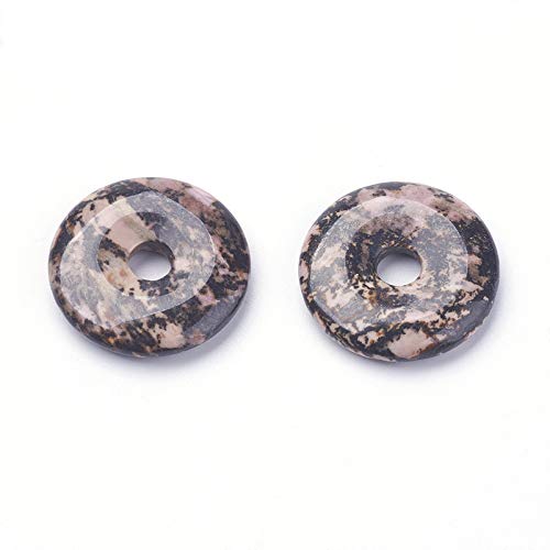 FASHEWELRY 5Pcs Natural Rhodonite Donut Disc Pendants 28-30mm Large Hole Healing Chakra Circle Coin Gemstone Bead Charms for Jewelry Craft Making - color: Rhodonite, 28-30mm