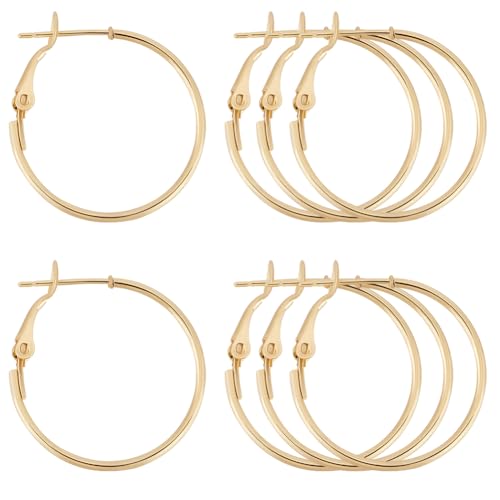 Beebeecraft 1 Box 24Pcs Hoop Earrings Findings Real 18K Gold Plated Round Open Beading Hoop Components for Jewellery Making DIY Crafts Art Accessories Creation Festival Gift Wedding Party Favor - color: Gold
