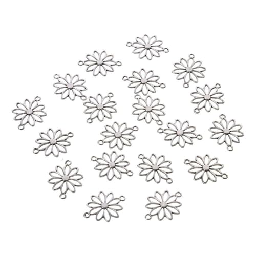 60Pcs Flower Connector Charms, Sliver Alloy Daisy Flower Double Loop Pendants Alloy Links Connectors for Jewelry Making