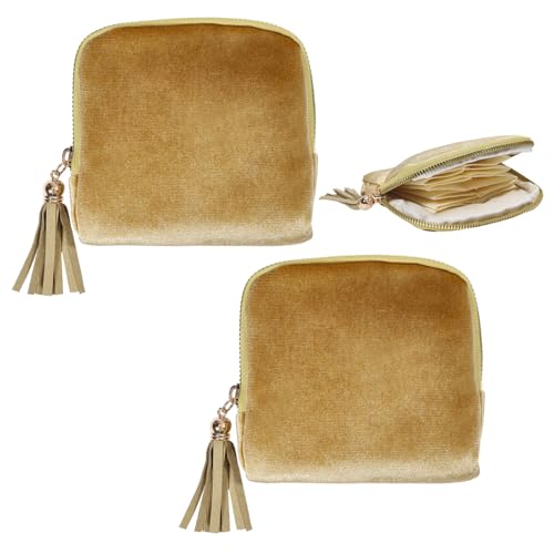 2 Pcs Travel Jewelry Bags Velvet Jewelry Storage Zipper Bags Rectangle Jewelry Organizer Bag with Tassel for Women Travelling, Grass Green - color: Grass Green