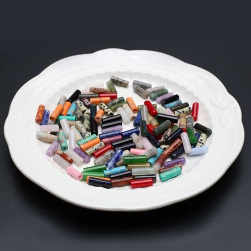 40 Pcs Healing Loose Beads Cylinder Shape Natural Necklace Stone Pendants Crystal Charms for Jewelry Making DIY Craft - color: cylinder