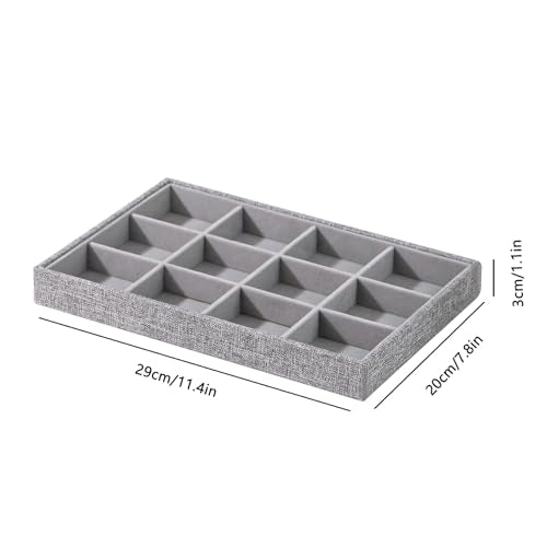 Stackable Jewelry Organizer Tray For Drawers,White Leather Small Earring Storage Tray,Bracelet And Necklace Display Box,Jewelry Ring Display Case (Gray 12 Grids) - style: Gray 12 Grids