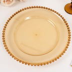 13" Charger Plates - Set of 12 - Amber Round Acrylic Disposable Chargers with Beaded Rim, Ideal for Dinner Party Wedding Bulk Events - color: Amber, size: 13" Charger Plate, 12 Pack