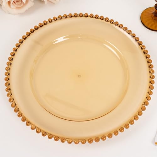 13" Charger Plates - Set of 24 - Amber Round Acrylic Disposable Chargers with Beaded Rim, Ideal for Dinner Party Wedding Bulk Events - color: Amber, size: 13" Charger Plate, 24 Pack