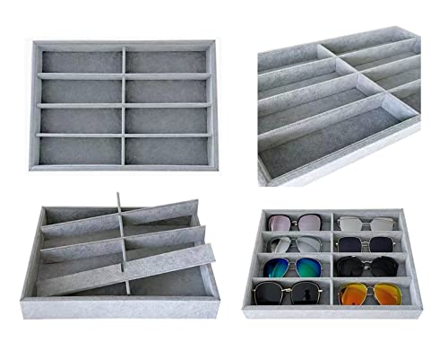8 -Slot Premium Grade Velvet Sunglasses Eyewear Jewelry Show Tray Home Organizer Velvet Multifunctional Stackable - color: Gray-velvet 8