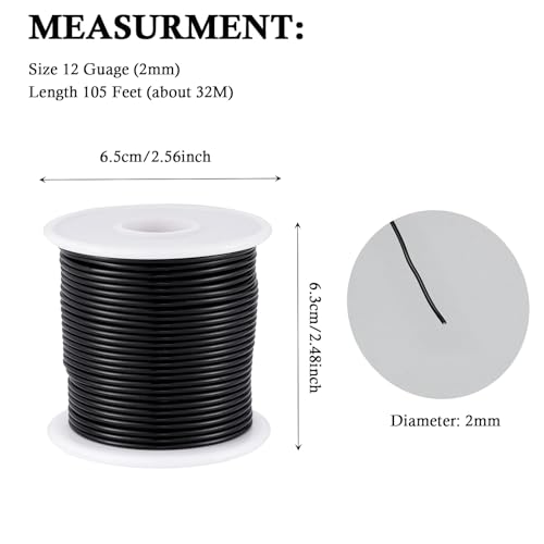 12 Gauge Black Aluminum Craft Wire (105FT) - Anodized for Jewelry Making, Beading Floral, Plant Gardening, Sculpting & Modeling Craft Wire (Black #10, 2mm) - color: Black #10
