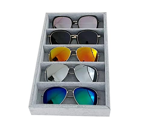 5-Slot Luxurious Gray Velvet Premium Grade Drawer Divider Eyewear Storage Sunglasses Jewelry Tray Organizer - color: Gray