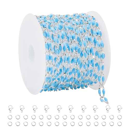 YOUBEIYEE 2 Yard Silver Plated Blue Chains Bulk Enamel Link Chain for Women Bracelet Necklace DIY Brass Chains for Jewelry Making - color: Blue Silver