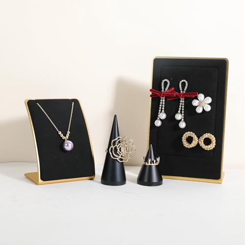 GemeShou Black Necklace display stand, Velvet Jewelry necklace display holder for selling, small metal earring neck storage organizer, online jewelry photography props【Black】 - color: black