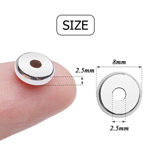 200pcs 8mm Flat Round Rondelle Spacer Beads Disc Spacers Loose Beads Jewelry Metal Spacers for DIY Bracelet Necklace Crafts, Silver - color: Silver