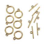Craftdady 20 Sets Antique Gold Round Toggle Clasps Tibetan T Bar Closure Ring End Clasps for Bracelet Necklace Making - color: Antique Golden, 15mm