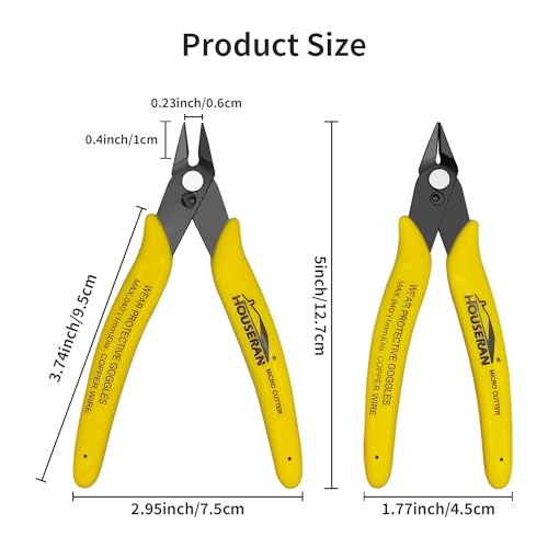 Flush Cutters, 5 Pack, 5 Inch Micro Flush Cut Pliers with Spring, Side Cut Nippers, Mini Wire Cutters Model Nippers Flush Cutters for Jewelry Making, Plastic Models, Zip Ties, Electronics - color: Yellow 5 Pack
