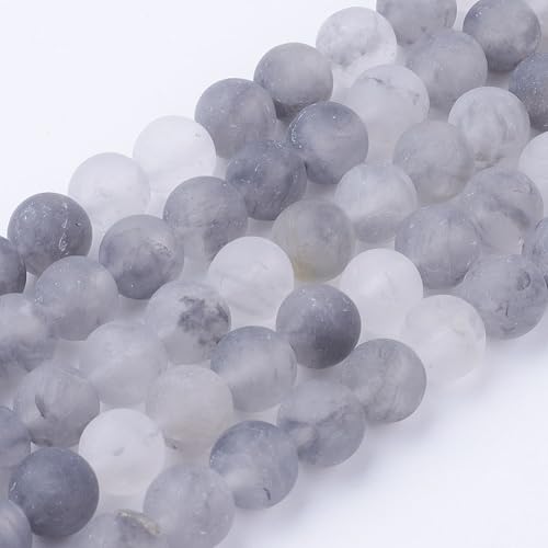 45Pcs Natural Cloudy Quartz Beads 8mm Round Natural Gemstone Beads Frosted Spacer Loose Bead for DIY Craft Bracelet Necklace Earrings Jewelry Making Supplies - color: Natural Cloudy Quartz-Frosted