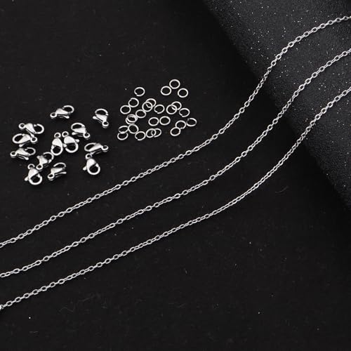 66Feet Stainless Steel Necklace Chains Cable Link Chains for Jewelry Making DIY Craft Kit with Lobster Clasps Jump Rings - color: 66Feet-Stainless Steel, size: 1.0mm