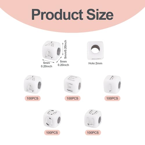 FASHEWELRY 500Pcs White Silver Square Letter Beads 5mm Cube Vowel Letter Beads A/E/I/O/U Initial Alphabet Beads for Friendship Bracelet Name Jewelry Making - color: 00-A/E/I/O/U-Silver, size: 5x5x5mm