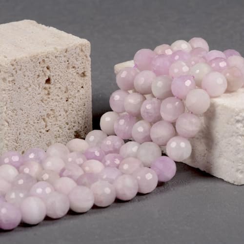 Kunzite 8mm Gemstone Faceted Round Loose Strand Beads for DIY Necklace Bracelet Jewelry Making 15 Inch - color: Kunzite