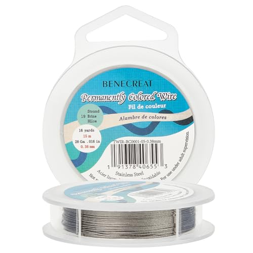 BENECREAT 19 Strands Bead String Wire (0.015 inch/0.38mm, 49FT) Nylon Coated Stainless Steel Beading Wire for Necklace Bracelet Making, LightGray - color: Lightgrey, size: 0.38mm - 19 Strands