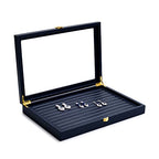Oirlv Premium Blue Leather Rings Earrings Organizer Tray with Clear Lid Jewelry Display Box with Acrylic Lid Stackable Jewelry Box Drawer Inserts - color: Blue, size: 10 Slot