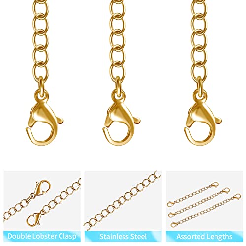 UUBAAR 12 PCS Necklace Extenders - Stainless Steel Necklace Extension Chain for Jewelry, Bracelets & Anklets (1"-6" Lengths, Gold) - color: Gold