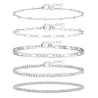 adoyi Gold Bracelets for Women, 14K Gold Plated Stackable Bracelet Stack Set Adjustable Charm Paperclip Chain Cuban Link Layered Waterproof Jewelry Sets Gifts for Womens - color: Silver 6.8 IN General Wrist