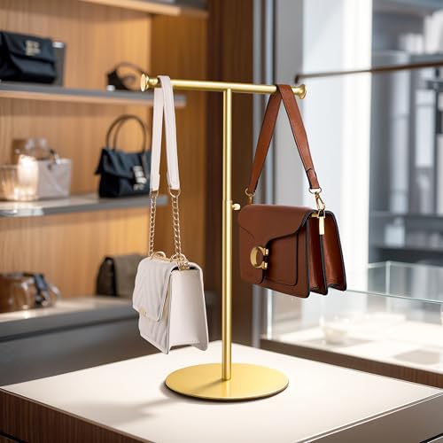 niffgaff 2 Pack 15‘’-24‘’ T Bar Purse Display Stand Tabletop: Adjustable Height Handbag Holder, Countertop Hanging Rack for Long Necklace Scarf Lanyard, Gold - color: Gold